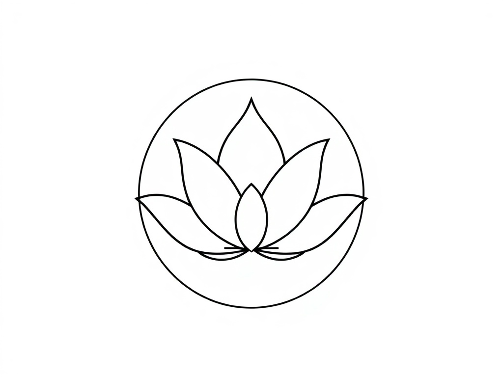 Abstract line art of a subtle lotus combined with a geometric circle, minimalist, elegant, clean white background, high contrast, vector-style but photorealistic, 8k.